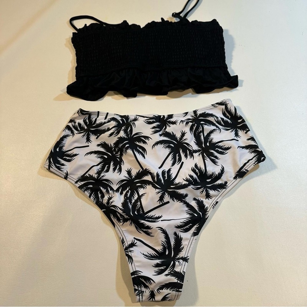 NWT Sporlike Size M Black Bandeau Top W Palm Tree Print Bottom Bikini - Picture 4 of 10